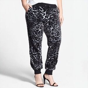 Michael Kors Leopard Print Velour Jogger Pants Size XL Drawstring Loungewear
